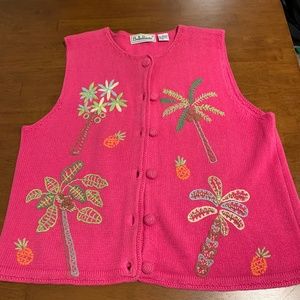 BellePointe Pink Vest with Embroidery Palm Trees Size L